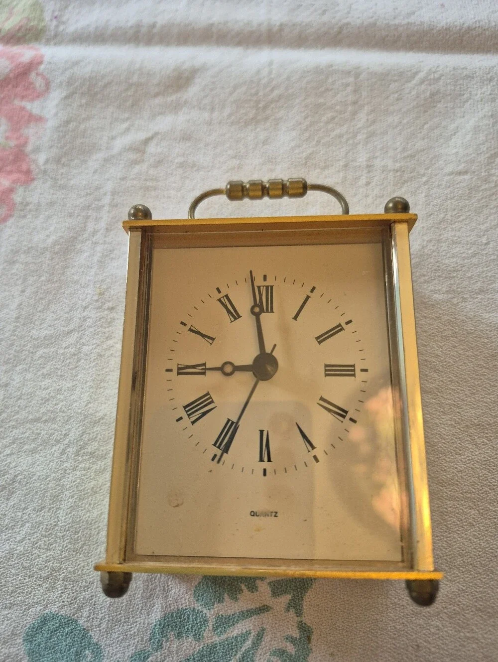 Vintage 1960s ESTYMA BRASS Mantel, OR Travel Clock.  Battery.